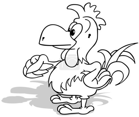 Téléchargez les illustrations : Dessin d'un coq avec une aile surélevée de profil Illustration de bande dessinée isolé sur fond blanc, vectoriel - en licence libre de droit