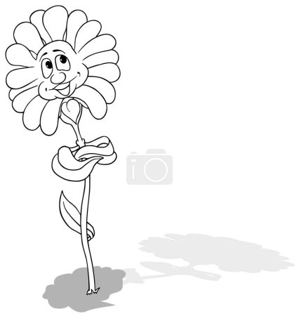 Illustration for Drawing of a Smiling Flower with a Long Stem with Leaves - Cartoon Illustration Isolated on White Background, Vector - Royalty Free Image