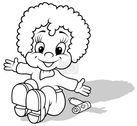 Téléchargez les illustrations : Dessin d'une adorable petite fille assise à bras ouverts Illustration de bande dessinée isolée sur fond blanc, vecteur - en licence libre de droit
