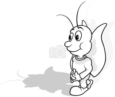 Illustration for Drawing of a Funny Butterfly on a Walk - Cartoon Illustration Isolated on White Background, Vector - Royalty Free Image
