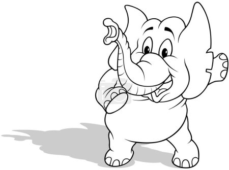 Téléchargez les illustrations : Dessin d'un éléphant parlant debout sur ses pattes arrière Illustration de bande dessinée isolé sur fond blanc, vecteur - en licence libre de droit