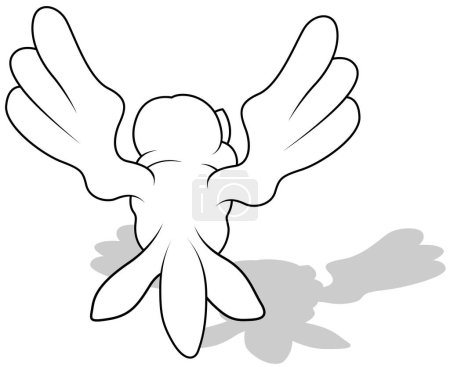 Téléchargez les illustrations : Dessin d'un moineau volant depuis la vue arrière - Illustration de bande dessinée isolée sur fond blanc, vecteur - en licence libre de droit