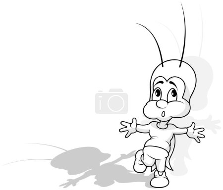 Téléchargez les illustrations : Petit cricket brun avec les bras ouverts et un visage étonné Illustration de bande dessinée colorée isolé sur fond blanc, vecteur - en licence libre de droit