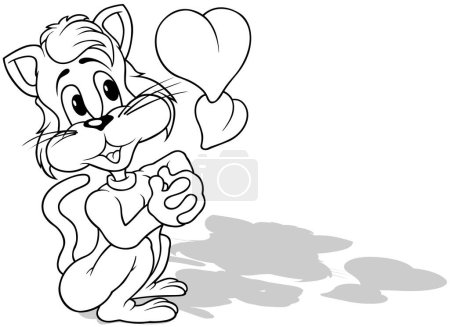 Ilustración de Dibujo de un gatito amoroso con dos corazones - Ilustración de dibujos animados aislados sobre fondo blanco, Vector - Imagen libre de derechos