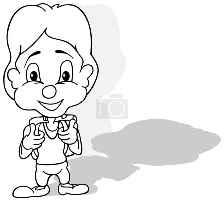 Illustration for Drawing of a Standing Boy with a School Bag on his Back - Cartoon Illustration Isolated on White Background, Vector - Royalty Free Image