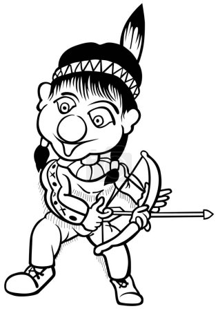 Ilustración de Dibujo de un nativo americano con un arco y flecha en sus manos - Ilustración de dibujos animados aislados sobre fondo blanco, Vector - Imagen libre de derechos