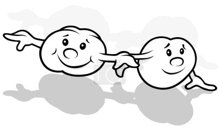 Illustration for Drawing of Two Pea Balls Holding Hands - Cartoon Illustration Isolated on White Background, Vector - Royalty Free Image