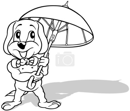 Téléchargez les illustrations : Dessin d'un chien debout avec un parapluie dans ses pattes Illustration de bande dessinée isolé sur fond blanc, vectoriel - en licence libre de droit
