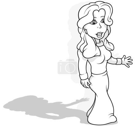 Illustration for Drawing of a Long-haired Woman in a Sweater and Skirt - Cartoon Illustration Isolated on White Background, Vector - Royalty Free Image