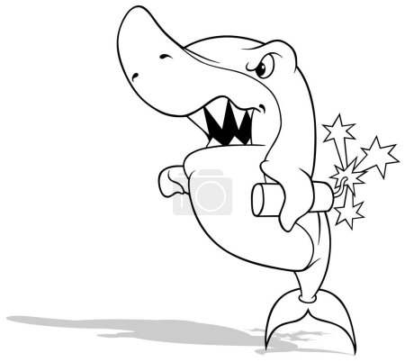 Ilustración de Dibujo de un tiburón enojado con dinamita bajo su aleta - Ilustración de dibujos animados aislado sobre fondo blanco, Vector - Imagen libre de derechos