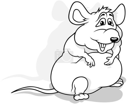 Illustration for Drawing of a Funny Fat Mouse Sitting on the Ground - Cartoon Illustration Isolated on White Background, Vector - Royalty Free Image