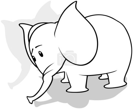 Ilustración de Dibujo de un elefante simple de pie en el suelo desde la vista lateral - Ilustración de dibujos animados aislados sobre fondo blanco, Vector - Imagen libre de derechos