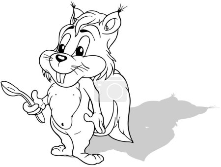 Ilustración de Dibujo de una linda ardilla con una cuchara en su pata - Ilustración de dibujos animados aislados sobre fondo blanco, Vector - Imagen libre de derechos