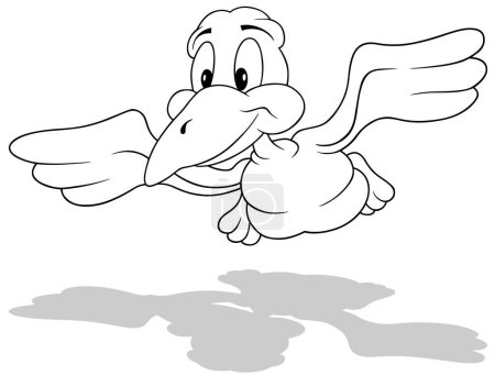 Téléchargez les illustrations : Dessin d'un oiseau souriant volant de la vue de face Illustration de bande dessinée isolé sur fond blanc, vecteur - en licence libre de droit