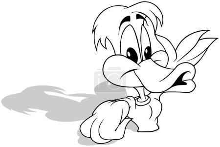 Ilustración de Dibujo de un pato macho con un enchufe en la cabeza Gestos de sus alas - Ilustración de dibujos animados aislado sobre fondo blanco, Vector - Imagen libre de derechos