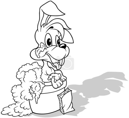 Ilustración de Dibujo de un conejito sonriente bañándose en un cubo - Ilustración de dibujos animados aislada sobre fondo blanco, vector - Imagen libre de derechos
