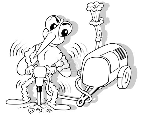 Illustration for Drawing of a Mosquito with a Jackhammer and a Compressor - Cartoon Illustration Isolated on White Background, Vector - Royalty Free Image