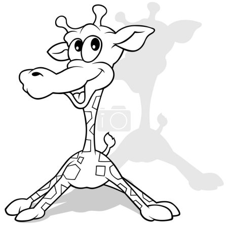 Téléchargez les illustrations : Dessin d'une girafe debout sur le sol avec ses jambes écartées Illustration de bande dessinée isolée sur fond blanc, vecteur - en licence libre de droit
