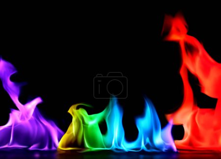 Ilustración de Llamas coloridas abstractas con efectos reflectantes - Ilustración detallada alta sobre fondo negro, vector - Imagen libre de derechos