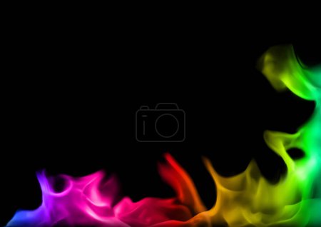 Ilustración de Las llamas del fuego en el color del espectro de color - Ilustración abstracta sobre un fondo negro, Vector - Imagen libre de derechos