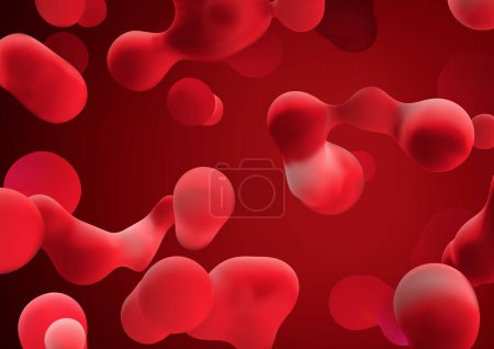 Ilustración de Manchas conectadas rojas abstractas como células sanguíneas imaginarias - Fondo coloreado, Vector - Imagen libre de derechos