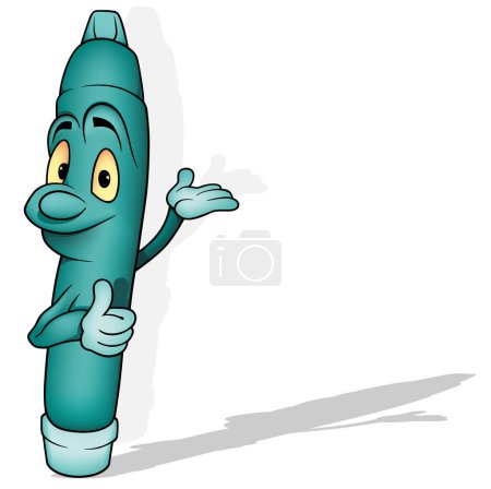 Ilustración de Smiling Cute Felt-tip Pen of Turquoise Color - Cartoon Illustration Isolated on White Background, Vector - Imagen libre de derechos