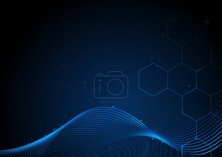 Illustration for Abstract Wave Pattern and Dynamic Mesh on Dark Blue Background as Modern Futuristic Illustration for Technology Concept or Cyberspace Wallpaper - Vector - Royalty Free Image