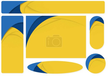 Téléchargez les illustrations : Ensemble d'arrière-plans jaune-bleu avec bannières et décorations - Ensemble d'illustrations colorées pour la publicité et les sites Web, vectoriel - en licence libre de droit