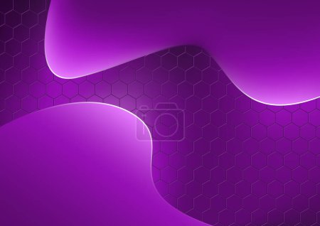 Téléchargez les illustrations : Fond violet abstrait avec des ondes lumineuses au néon Style d'illustration futuriste ou technologique, vectoriel - en licence libre de droit