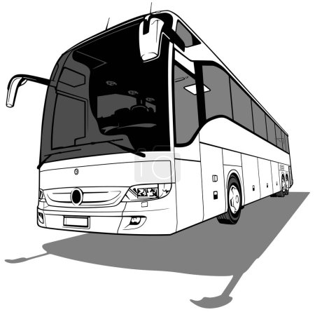Ilustración de Dibujo de un autobús interurbano desde la vista frontal - Ilustración aislada en blanco y negro, Vector - Imagen libre de derechos
