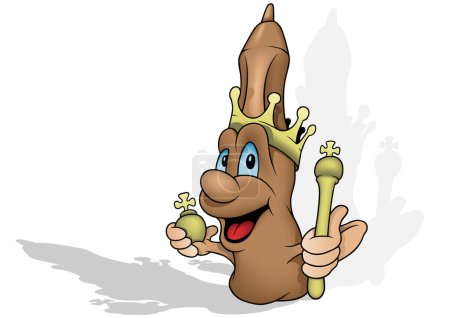Illustration for Brown Felt Tip Pen as King - Colored Cartoon Illustration Isolated on White Background, Vector - Royalty Free Image