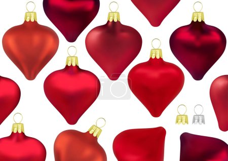 Téléchargez les illustrations : Une collection de décorations de Noël rouges en forme de cœur comme ensemble pour designers et illustrateurs - Illustrations colorées sans motif, vectoriel - en licence libre de droit