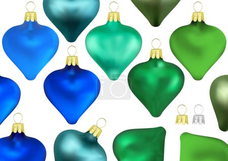 Illustration for A Collection of Blue and Green Christmas Decorations in the Shape of a Heart as a Set for Designers and Illustrators - Colored Illustrations without Motif, Vector - Royalty Free Image