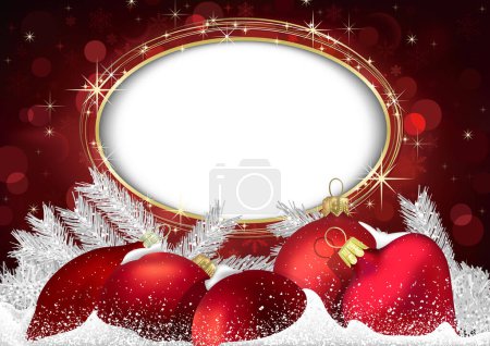Téléchargez les photos : Fond rouge de Noël avec des ornements de Noël et des décorations en argent Illustration abstraite colorée, vecteur - en image libre de droit