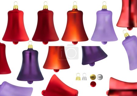 Illustration for A Collection of Christmas Ornaments in the Shape of a Bell as a Set for Designers and Illustrators - Colored Illustrations without Motif, Vector - Royalty Free Image