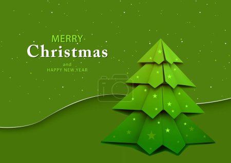 Ilustración de Libro Verde Árbol de origami de Navidad con estrellas - Ilustración abstracta moderna, Vector - Imagen libre de derechos