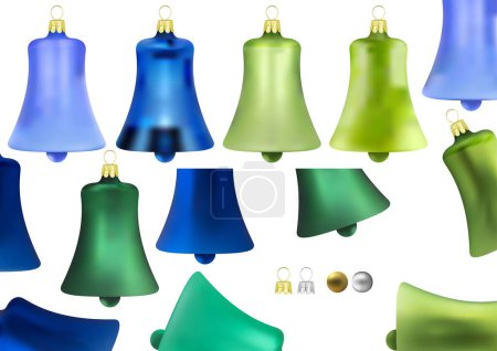 Illustration for A Collection of Christmas Ornaments in the Shape of a Bell as a Set for Designers and Illustrators - Colored Illustrations without Motif, Vector - Royalty Free Image