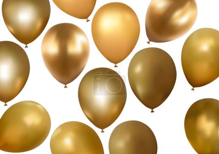 Illustration for Set of Golden Party Balloons in Different Positions and Views - Colored Illustration for Your Graphic Designs, Vector - Royalty Free Image