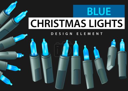 Illustration for Set of Blue Christmas LED Lights - Design Elements in Various Positions for Graphic Designers and Illustrators, Vector - Royalty Free Image