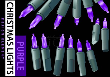 Illustration for Set of Purple Christmas LED Lights - Design Elements in Various Positions for Graphic Designers and Illustrators, Vector - Royalty Free Image