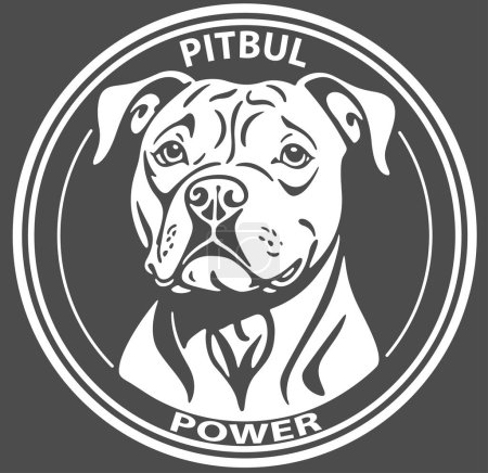 Illustration for Drawing of a Pit Bull Head as a Textile Print Motif - Simple White Illustration Isolated on Grey Background, Vector - Royalty Free Image