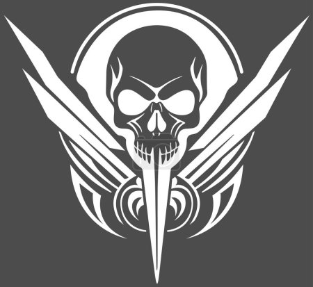 Téléchargez les illustrations : Logo Grim Reaper avec Décoration - Illustration Noir ou Blanc Isolé sur fond, Vecteur - en licence libre de droit