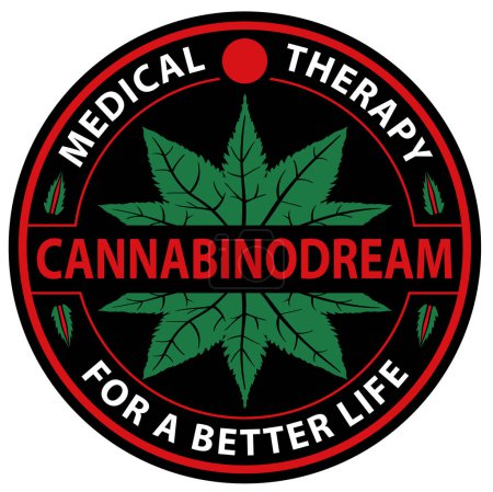 Téléchargez les illustrations : Bannière de logo avec feuille de marijuana et texte Illustration colorée isolée sur fond blanc, vecteur - en licence libre de droit