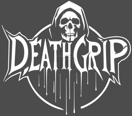 Ilustración de Muerte en una capa con capucha con inscripción - Ilustración en blanco o negro aislado en el fondo, Vector - Imagen libre de derechos