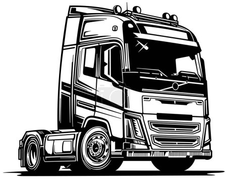 Illustration for Drawing of Scandinavian Truck - Black Illustration Isolated on White Background, Vector - Royalty Free Image