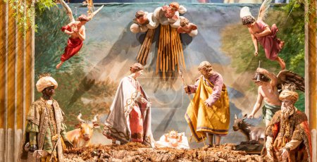 Photo for VENARIA REALE, ITALY - Circa January 2022: Italian crib - named presepe - with nativity. Traditional Christmas religious scene. - Royalty Free Image