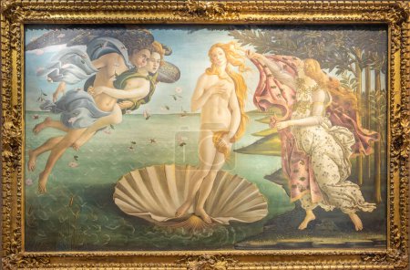 Foto de Florencia, Italia - alrededor de julio de 2021. Alessandro Botticelli - El nacimiento de Venus, 1485. Arte renacentista en el Museo de los Uffizi - Imagen libre de derechos