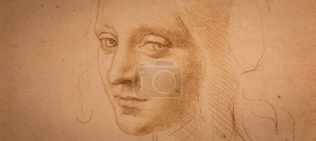 Photo for Turin, Italy - April, 2023: Leonardo da Vinci drawing, Royal Library - Face of a Girl, 1485 - Royalty Free Image