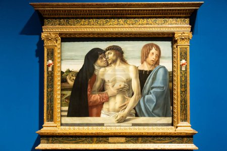 Photo for Milan, Italy - 23 September 2023: Brera antique painting museum. The pity, by Giovanni Bellini, 1460 - Royalty Free Image