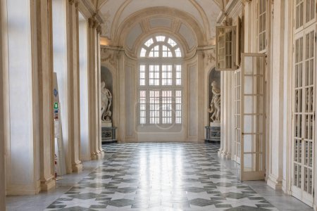 Photo for Venaria Reale, Italy - 16 July 2023: luxury gallery perspective, decorative marble, indoor, nobody, Royal Palace. Italy travel destination. - Royalty Free Image